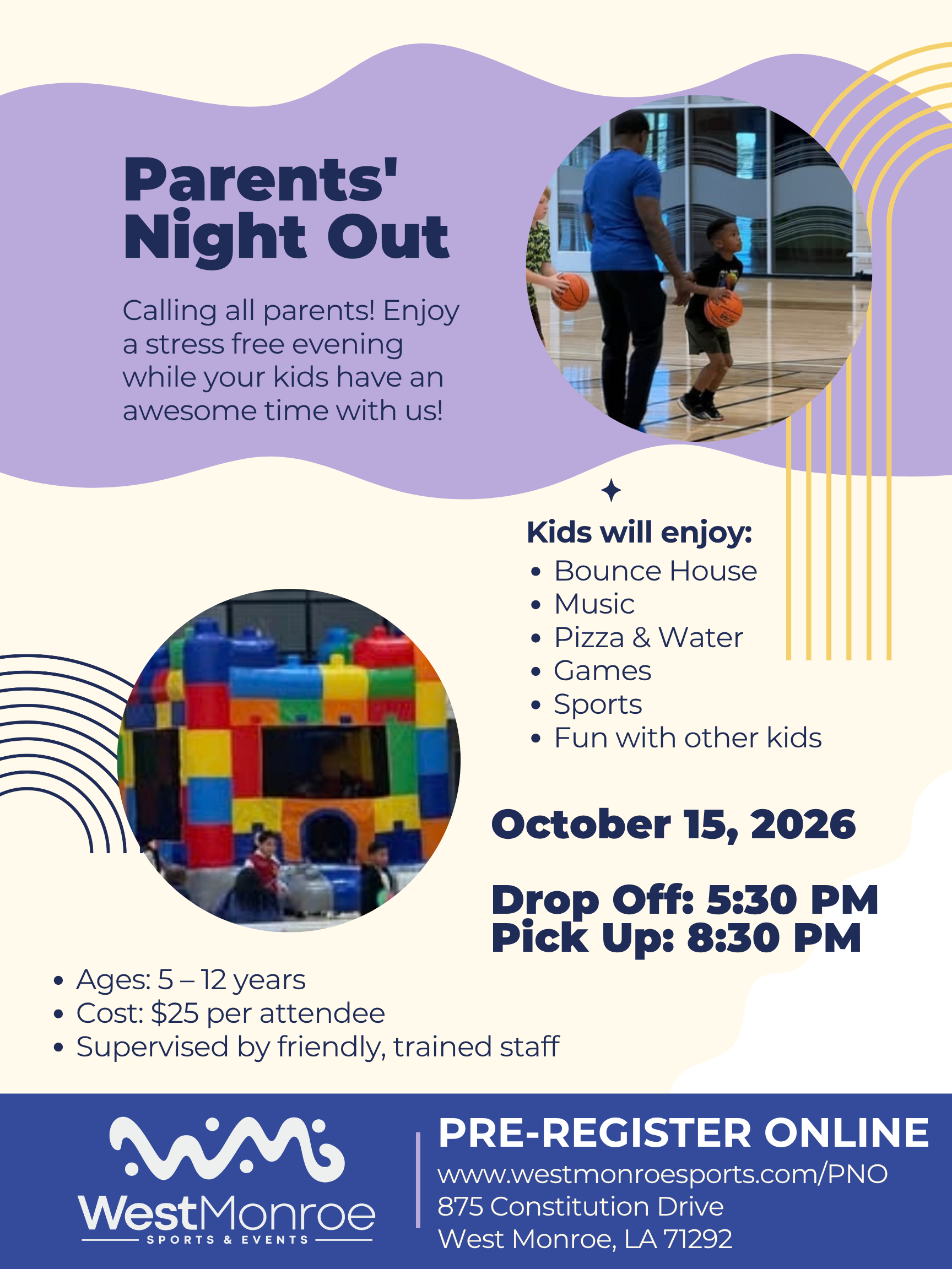 Purple and Yellow Modern Parents Night Out Poster
